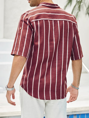 Samuel | Korte mouwen Henley zomerhemd met streepmotief