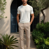 Geribbeld T-shirt met Ronde Hals en Comfort Pasvorm