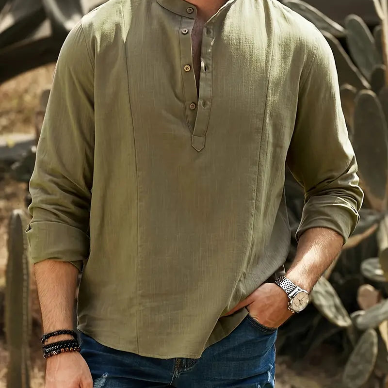 Asher | Lichte strandshirt met staande kraag & ontspannen elegantie