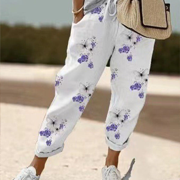Dames Losvallende Broek met Print – Luchtige Wijde Zomerbroek met Elastische Taille