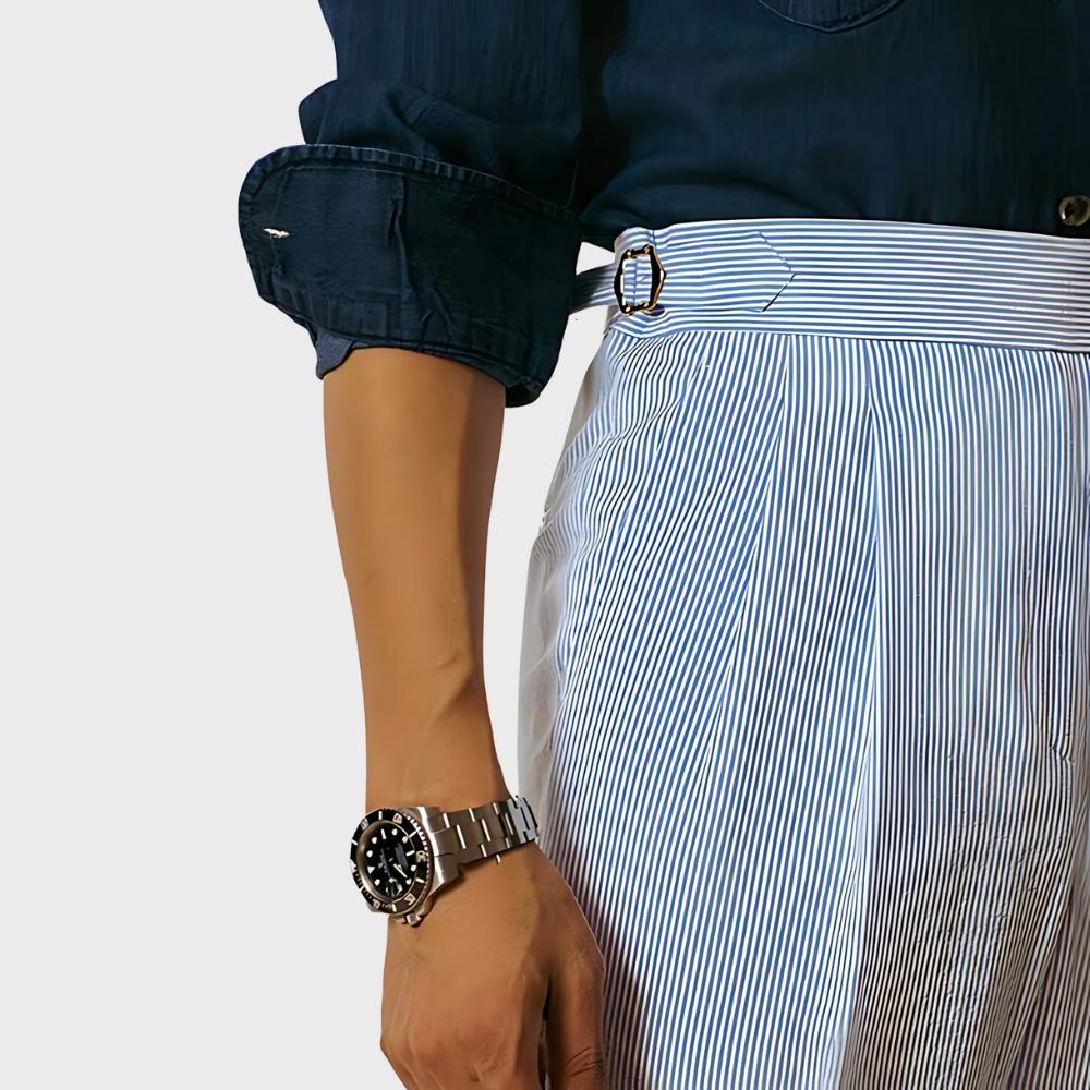 Yann | Taille hoge streepjesshorts met riem