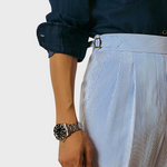 Yann | Taille hoge streepjesshorts met riem