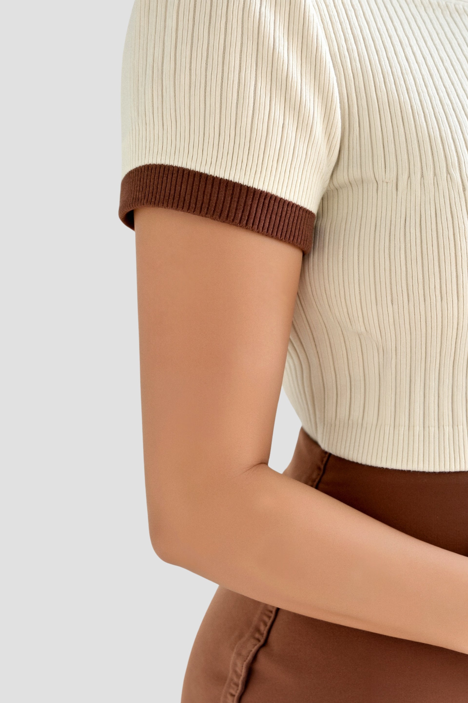 Lässige Polo Kleur Blok Geribbelde Kraag Gebreid Top