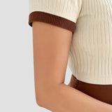 Lässige Polo Kleur Blok Geribbelde Kraag Gebreid Top
