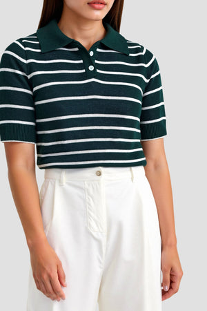 Gestreept Polo-Shirt in Donkergroen