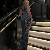 Sophie | Glamoureuze Strass Avondjurk met Beinsplit – Elegantie & Luxe in Zwart