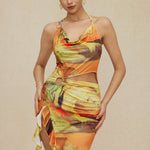 Mira | Asymmetrische Zijsplit Halter-Neck Mini-jurk met Kunstprint
