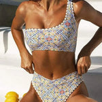 Ella | Één-Schouder-Bikini met Print
