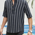 Samuel | Korte mouwen Henley zomerhemd met streepmotief
