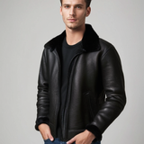 Florent™ Heren Sherpa Gevoerde Leren Bontkraag Winterjas