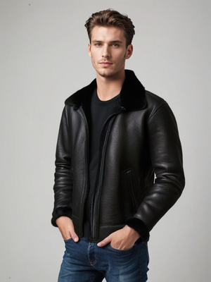 Florent™ Heren Sherpa Gevoerde Leren Bontkraag Winterjas