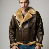 Florent™ Heren Sherpa Gevoerde Leren Bontkraag Winterjas