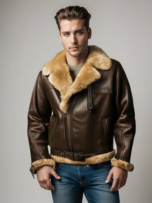 Florent™ Heren Sherpa Gevoerde Leren Bontkraag Winterjas