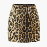 Lunaria | Glamoureuze Pailletten Minirok met opvallende Luipaardprint