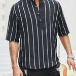 Samuel | Korte mouwen Henley zomerhemd met streepmotief