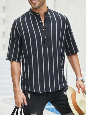 Samuel | Korte mouwen Henley zomerhemd met streepmotief