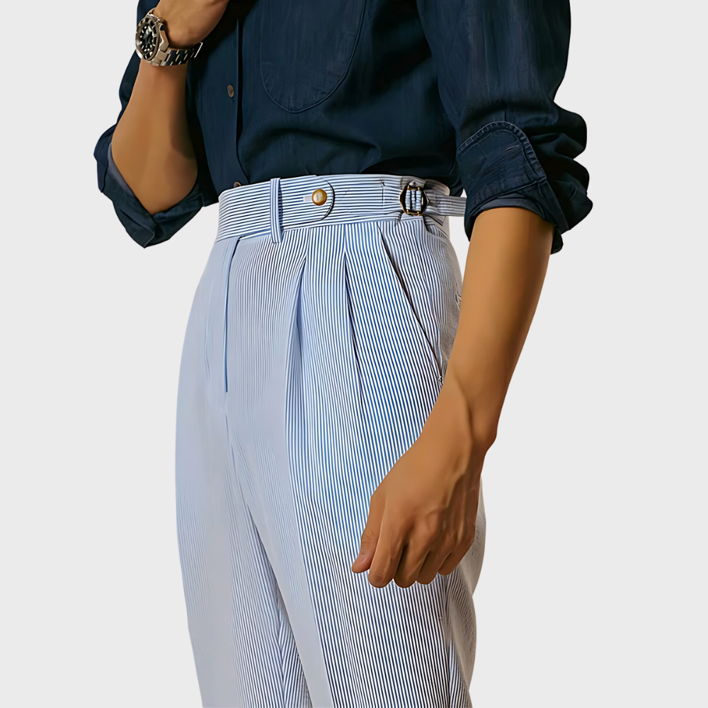 Yann | Taille hoge streepjesshorts met riem