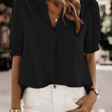 Lotte™ Elegante V-hals Blouse met Korte Mouwen