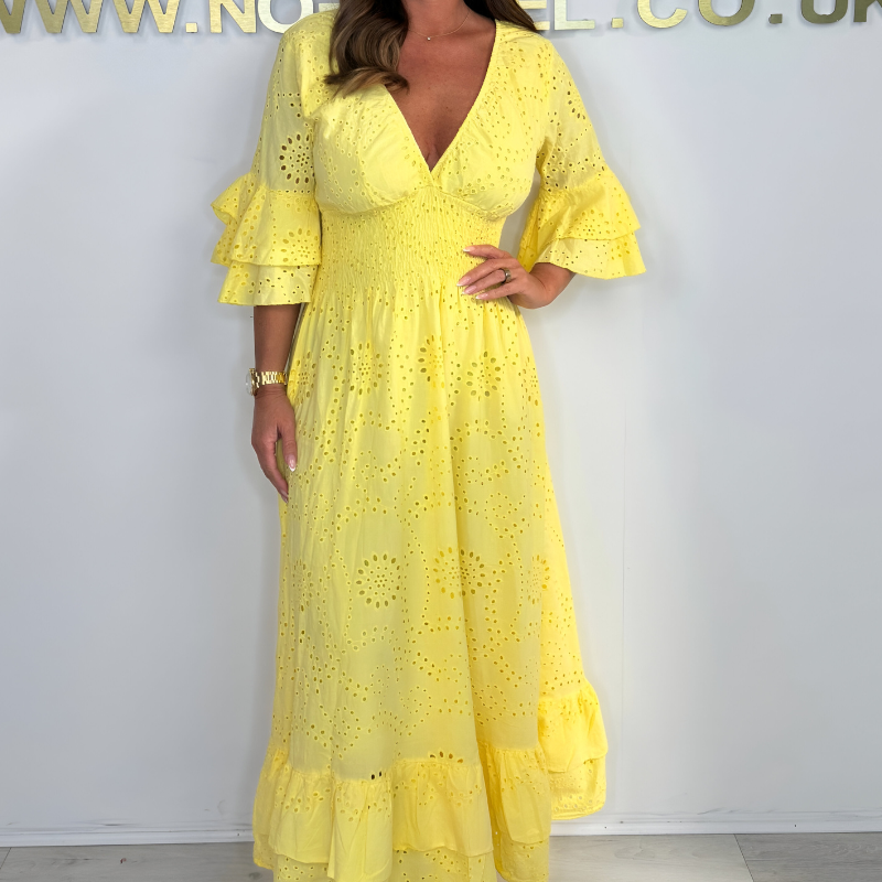 Boho Maxi-jurk met Ruches en Borduursel