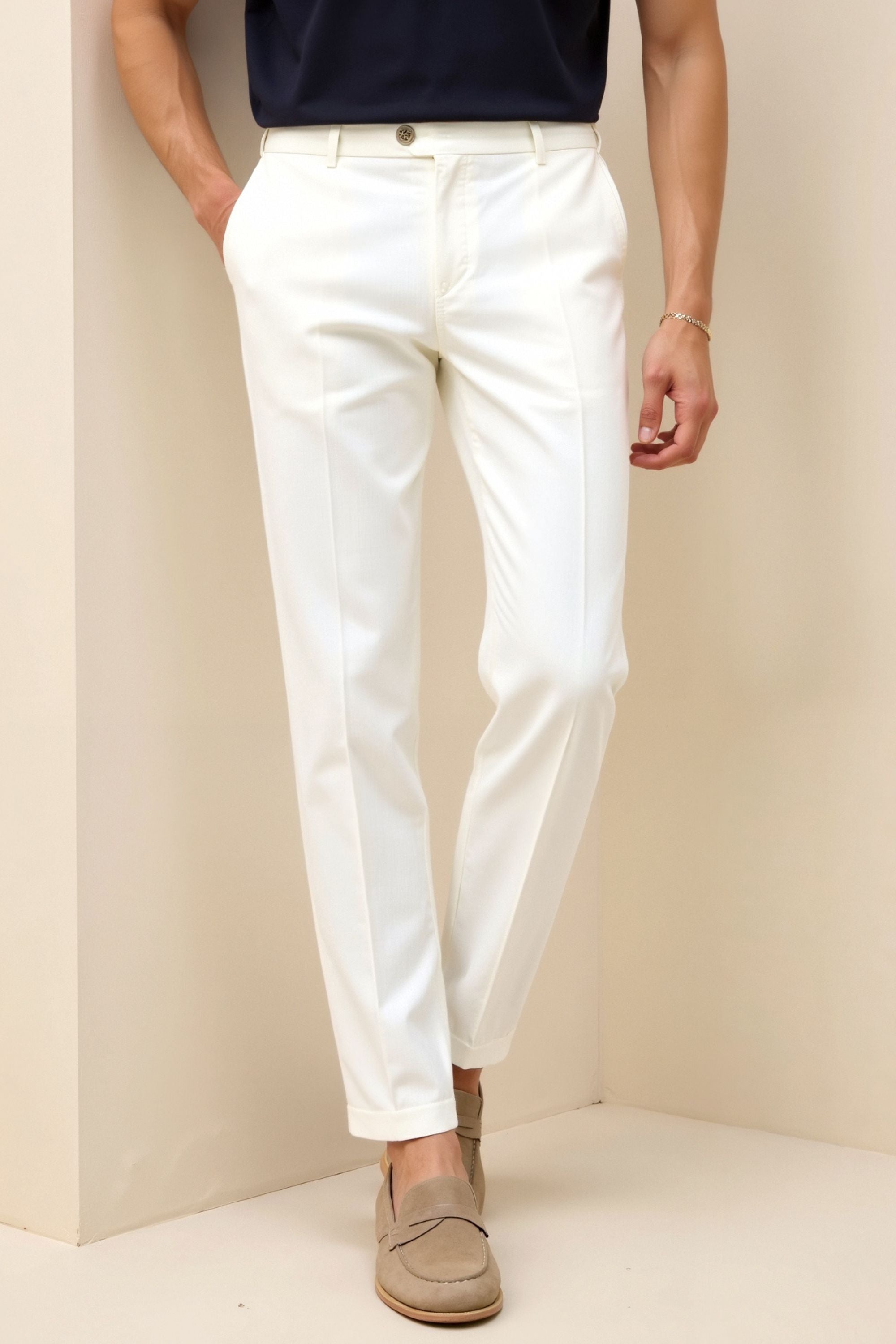 Heren Chino Broek in Wit – Elegantie en moderne stijl