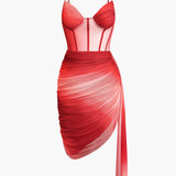 Scarlett | Verleidelijk Corsage Jurk met Mesh & Drapé Asymmetrische Rok