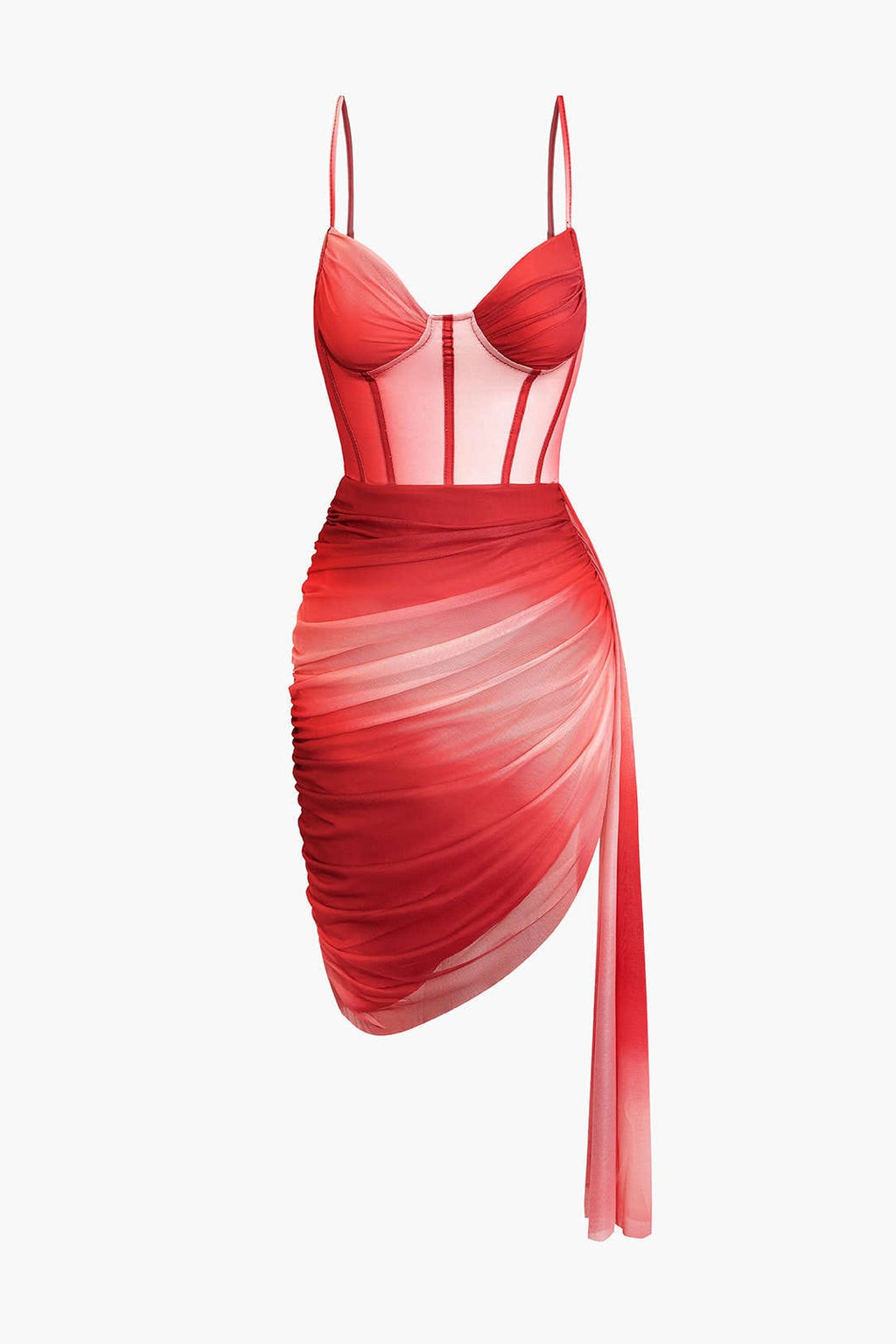 Scarlett | Verleidelijk Corsage Jurk met Mesh & Drapé Asymmetrische Rok