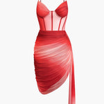 Scarlett | Verleidelijk Corsage Jurk met Mesh & Drapé Asymmetrische Rok