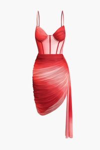 Scarlett | Verleidelijk Corsage Jurk met Mesh & Drapé Asymmetrische Rok