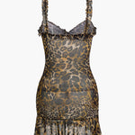 Savanna | Wilde Leopard-Minikleed met Ruches – Verleidelijk Dierenprint