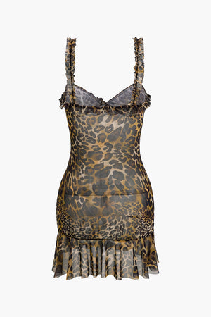 Savanna | Wilde Leopard-Minikleed met Ruches – Verleidelijk Dierenprint