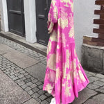 Maxi-jurk met print, volantmouwen & staande kraag – Stijlvol & Luchtig