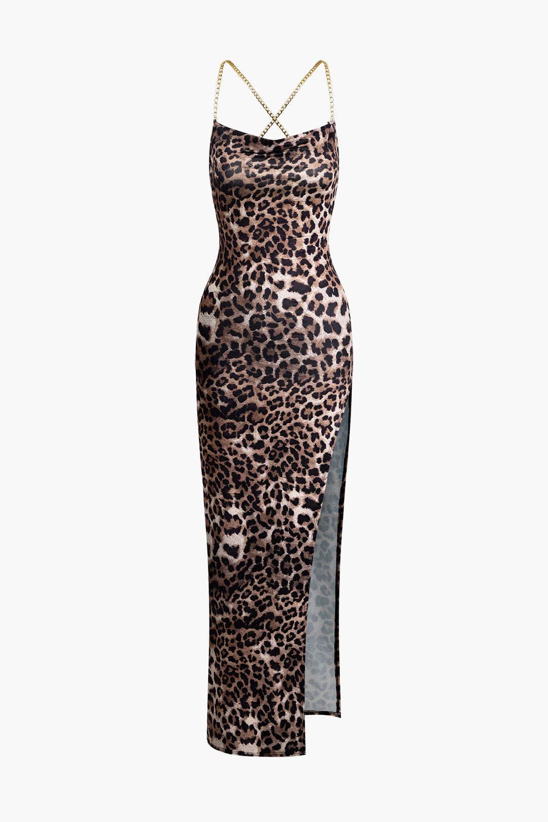 Amelie | Verleidelijk Leopard Maxikleed – Sensuele Look met Beinsplit