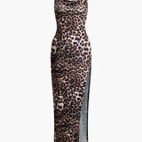 Amelie | Verleidelijk Leopard Maxikleed – Sensuele Look met Beinsplit