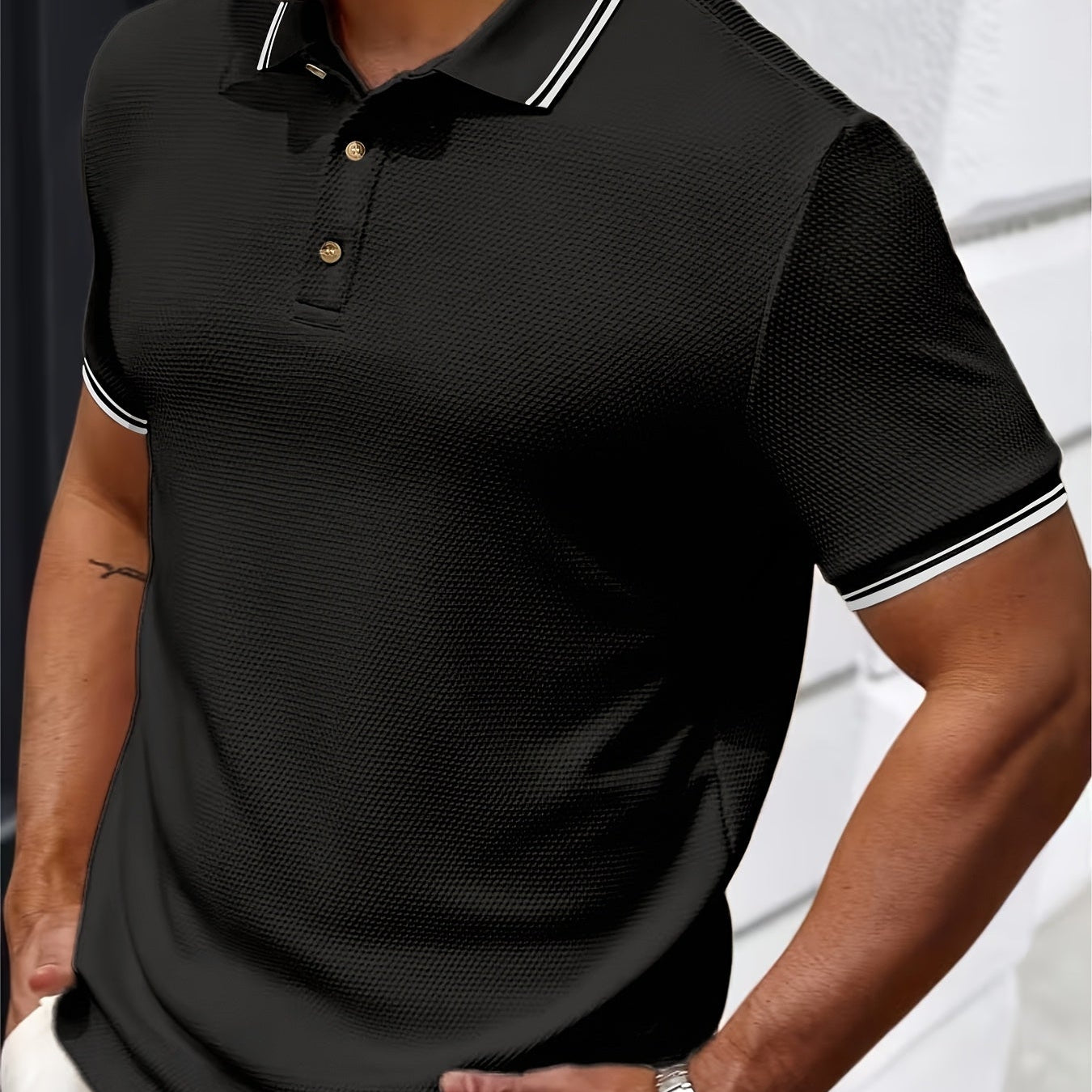 Premium Polo met Structuur en Contrast Details
