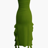 Sofia | Elegante Bandeau-Maxikleed met Volant-Details – Tijdloze Raffinement