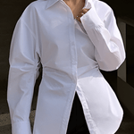 Ilaria | Witte Oversized Blouse met Benadrukte Taille en Klassieke Kraag