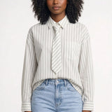 Gestreepte Blouse met Strikdetail en Elegante Pasvorm