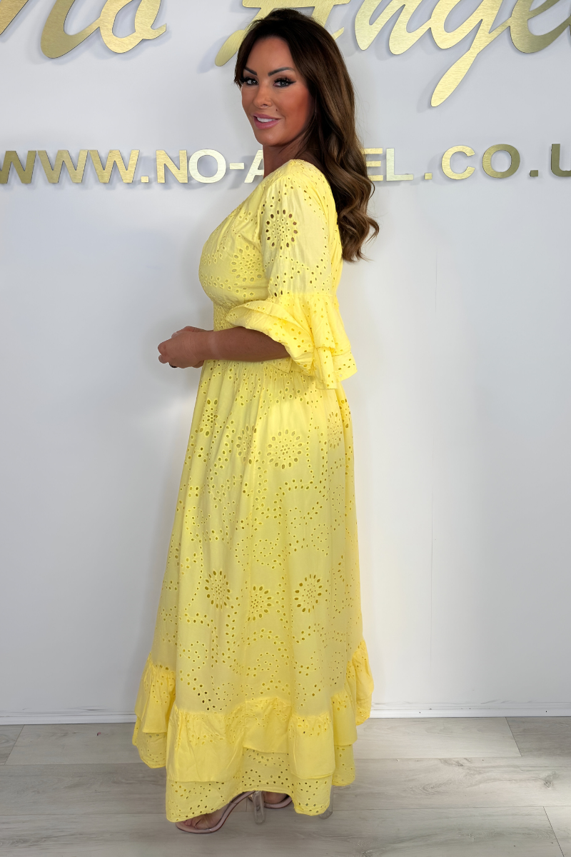 Boho Maxi-jurk met Ruches en Borduursel
