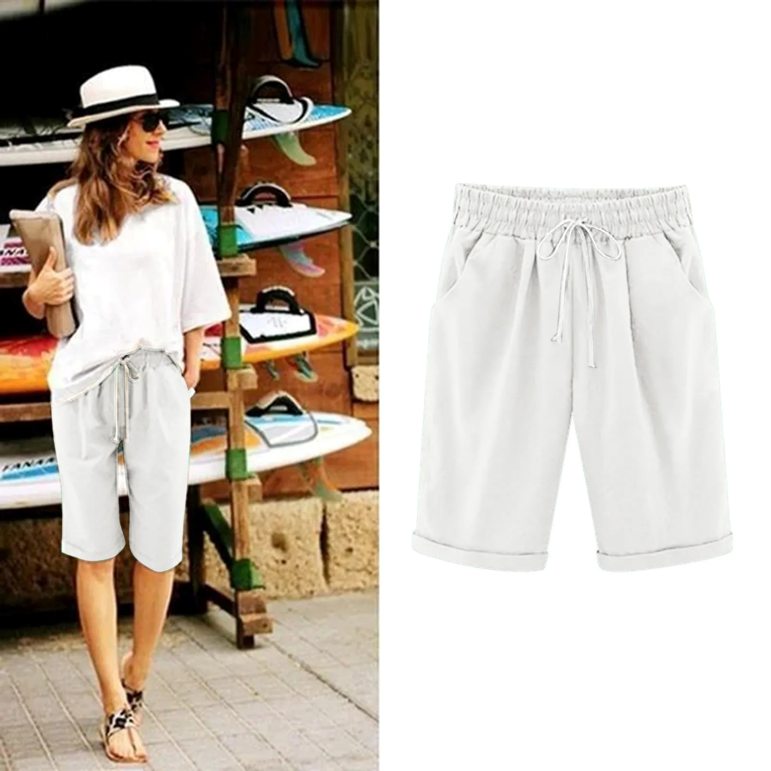 Bermuda shorts dames | Katoen linnen korte broek | Luchtige comfortabele zomershorts