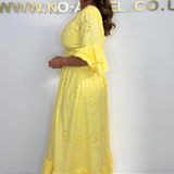 Boho Maxikleed met Rimpelmouwen en Borduursels