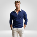 Heren Polo Lange Mouw – met Witte Kraag – Casual & Elegant