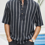 Samuel | Korte mouwen Henley zomerhemd met streepmotief
