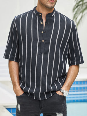 Samuel | Korte mouwen Henley zomerhemd met streepmotief