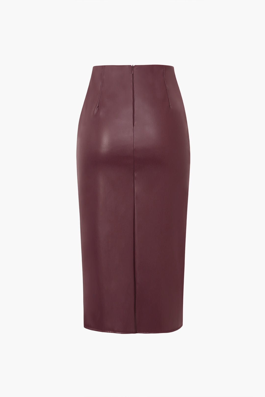 Edwina | Figurbetonende Kunstlederen Midirok met Asymmetrische Wickeloptiek