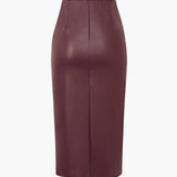 Edwina | Figurbetonende Kunstlederen Midirok met Asymmetrische Wickeloptiek
