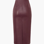 Edwina | Figurbetonende Kunstlederen Midirok met Asymmetrische Wickeloptiek