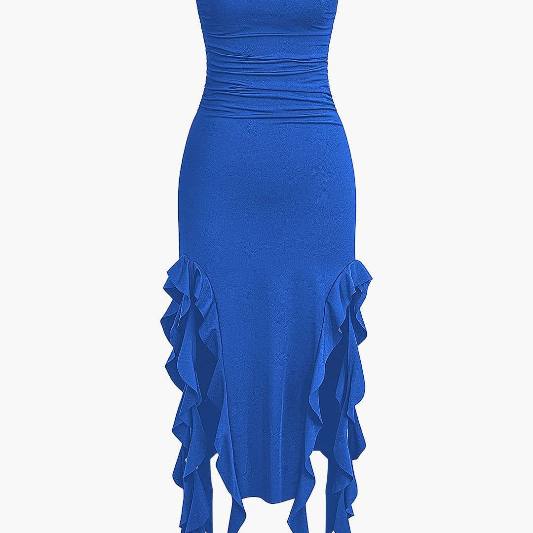 Sofia | Elegante Bandeau-Maxikleed met Volant-Details – Tijdloze Raffinement