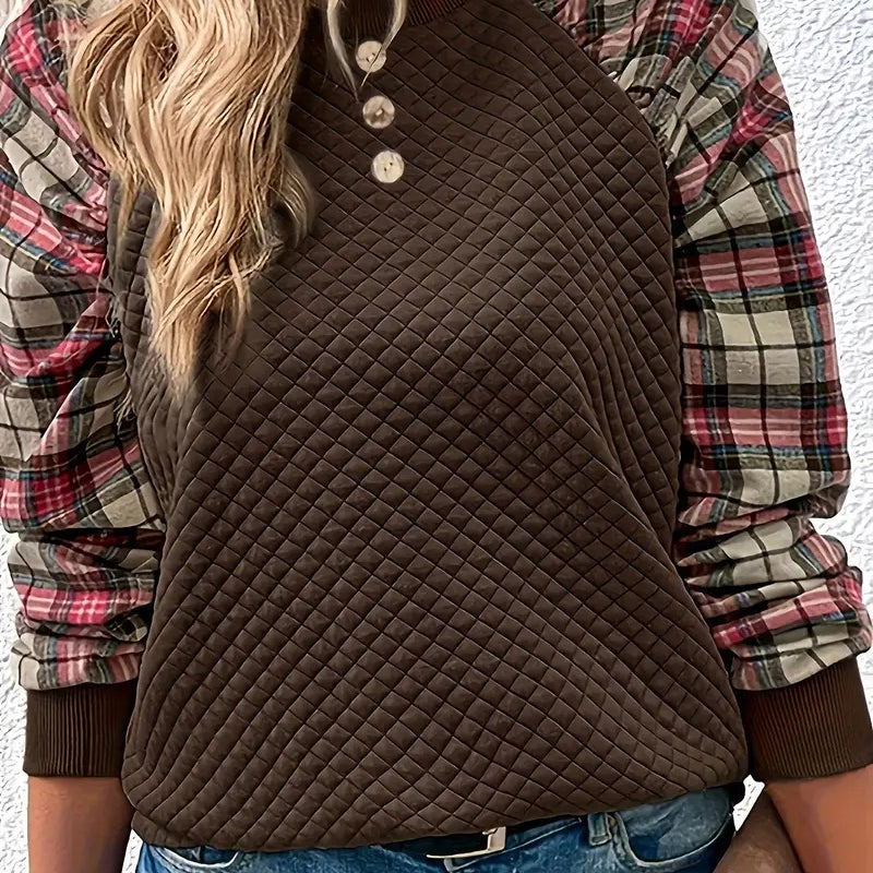 Babette™ Dames Trui met Geruite Mouwen