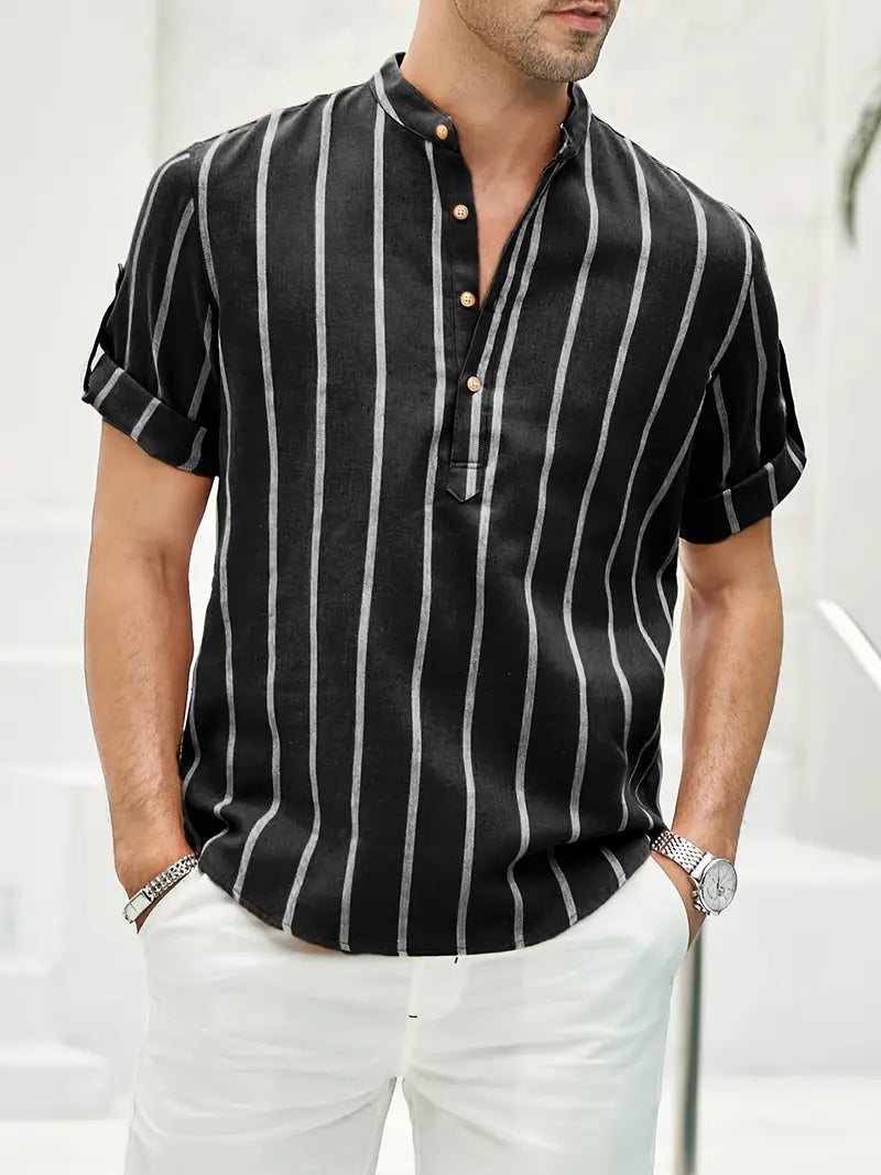 Samuel | Korte mouwen Henley zomerhemd met streepmotief