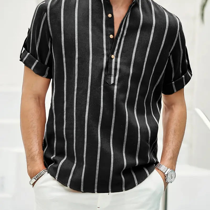 Samuel | Korte mouwen Henley zomerhemd met streepmotief